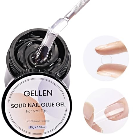 Gellen Solid Nail Glue Gel for False Nail Tips, Huge Capacity 15g Press on Solid Acrylic Nail Glue Gel for Salon Art DIY at Home, Need UV Light Cured