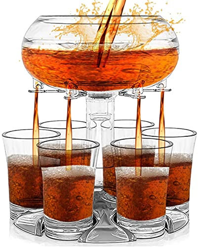 6 Shot Glass Dispenser and Holder with Glasses, 6 Cocktail Dispensers and Holder, Plastic Acrylic Transparent Bar Shot Dispenser for Bar Great Party Festival Gift
