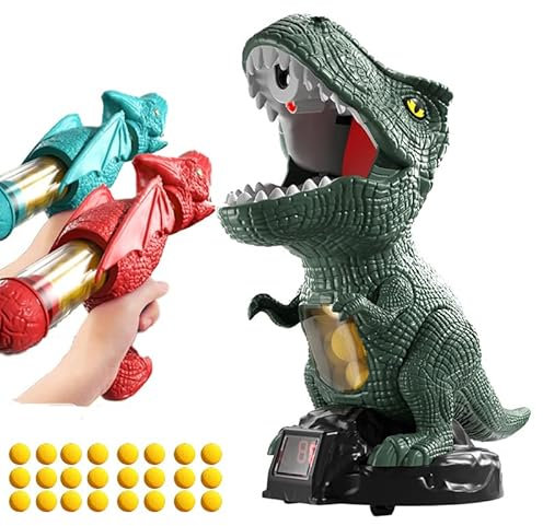 XSDY removable dinosaur shooting toys, shooting games, air pump foam injector, sound when hit, one copy with two air guns and 24 soft EVA foam balls (Simple version)