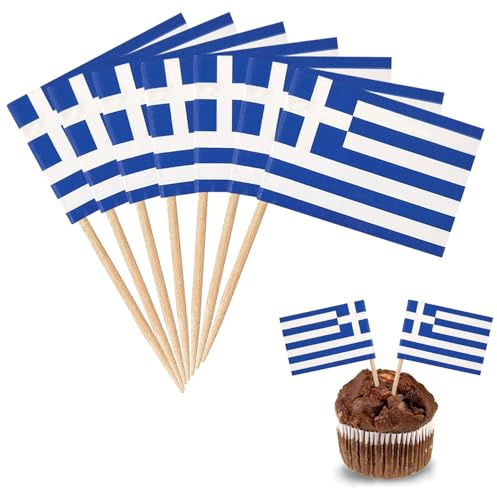 YXHZVON Bandera de Palillo de Cóctel, 100 PCS Palillos Bandera de Grecia, Mini Bandera para Fiesta Pastel Sándwiches Pub Frutas Decoración del Evento Real