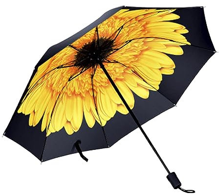 Regenschirm Schmetterling Dreifach gefalteter Regenschirm, Neuer kreativer, ultraleichter, einlagiger Kleiner schwarzer Regenschirm, Sonnenblumen-Sonnenschutz, Regenschirm, Sonne (Yellow, One Size)