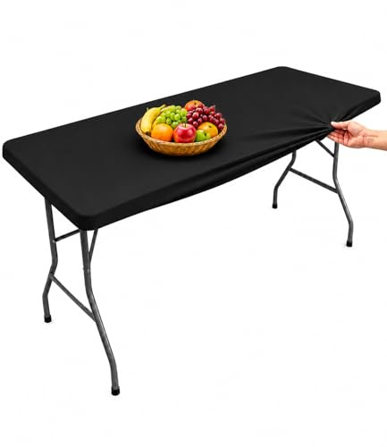 Morbuy Mantel Antimanchas Rectangular 183 x 76 cm con Bordes Elástica, Ajustable Negro Mantel Mesa Rectangular Exterior, Tablecloth Modernos Lavable para Cocina, Comedor, Picnic