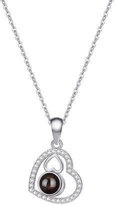 KWCLTH Eine personalisierte kette mit 925 barren, reines silber, aus einem projektionsfoto und zwei herzförmige medaillen für mädchen