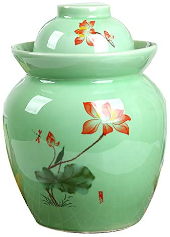 CHAASDEOM kimchi jar Traditional Chinese Porcelain Pickle Jar, Ceramic Fermentation Crock Pickling Pot,Fermenting Jar With Water Seal Airlock Lid Stoneware(11KG)