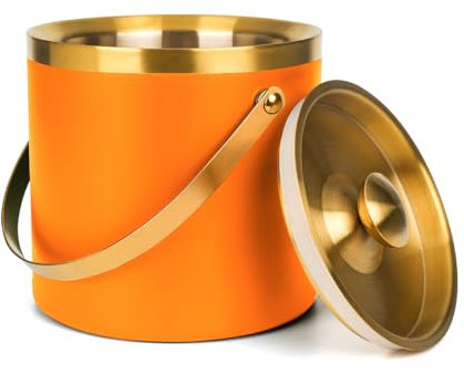 Doppelwandiger isolierter Edelstahl-Eiskübel mit Schaufel und Zange für Cocktailbar, Metall-Eiskübel für Gefrierschrank mit Deckel für Partys, Camping und mehr, Champagnereimer, Barwagen-Zubehör