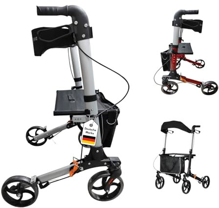 DIVID® Rollator aus Aluminium in 3 Farben 1002 B, Leichtgewicht ideal für Reisen, klappbar, Höhenverstellbar, Gehwagen,Gehhilfe, Praktische Tragetasche, Reflektoren (Silber)