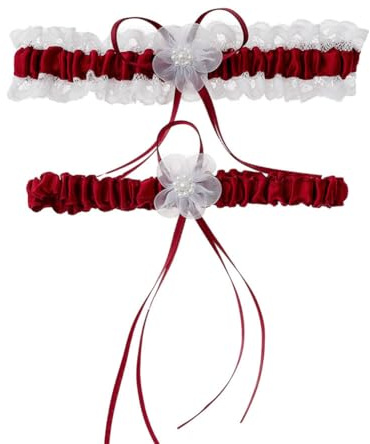 Rockreyoa 2 stycken strumpband, spets, brudstrumpband med rosett, damer, spetslårringar för maskerad, cosplay, bröllop, brudstillbehör, brud, present, garter, vinröd,