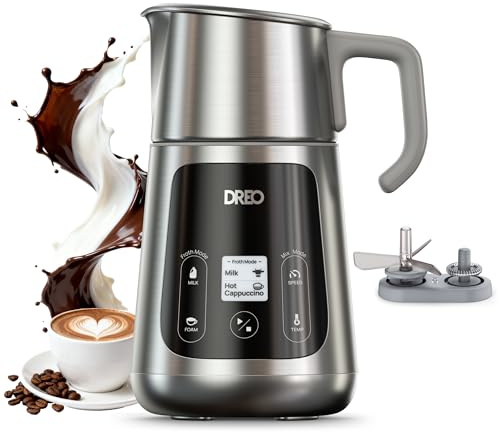 DREO All-in-1 Milk Frother, Electric Foam Frother for Latte Art Microfoam and Coffee, 15oz/450ml Automatic Milk Warmer with 30 Drinks, Dishwasher Safe, Dairy/Plant-Based Milk