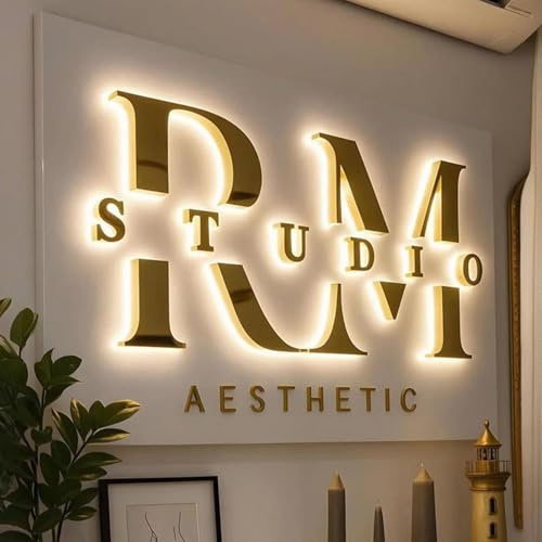 Custom Business Logo Sign, 3D Led Backlit Reverse Channel Letters Personalized, Professional Laser Cut Illuminated Business Sigage for Wall Decor Storefront Wedding Home Bar Shop Office Party Cafe