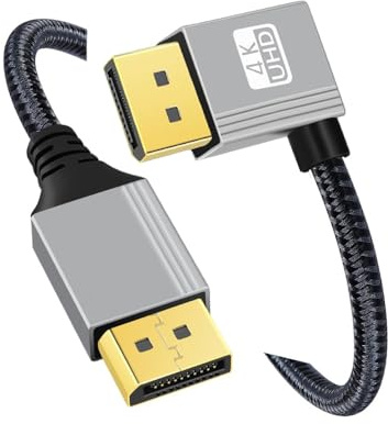 CY Câble DisplayPort DP vers DP coudé à gauche Câble 4K 60 Hz Manchon argenté Ultra-HD UHD 90 degrés pour moniteur d'ordinateur portable de bureau Carte graphique (200 cm)