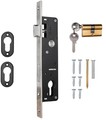ATTAS Cerradura de encaje incl. cilindro perfilado para puertas giratorias – Medida de espárrago 35 mm, para puerta de jardín con marco tubular, adecuada para perfiles de marco, función intercambiable