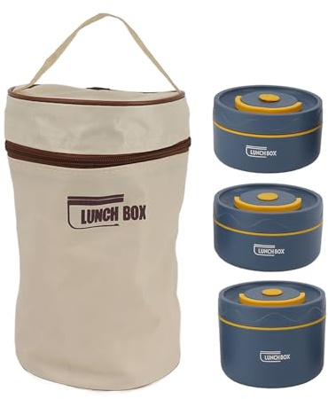 Pongnas Stackable Thermal Lunch Box for Adults & Kids – Compartmentalized Stainless Steel Tiffin with -Proof Lid Insulated Carrier Bag