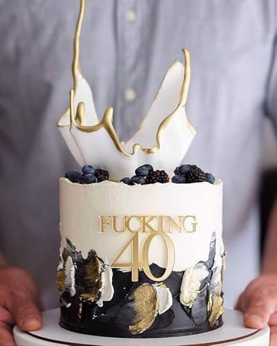 Fucking 40 Acrylic Mirror Cake Toppers Fucking 40 Cake Toppers Decorations (Gold Mirror Acryl)