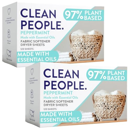 The Clean People Fabric Softener Sheets - Dryer Sheets - Softens & Removes Static Cling - Vegan Laundry Softener, Essential Oils (240 Count, Peppermint)