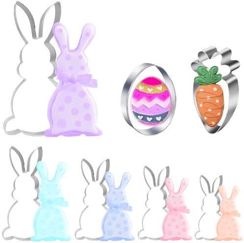 Easter Bunny Cookie Cutters,Formine Biscotti Pasqua,Stampino per biscotti a forma di coniglietto pasquale,Tagliabiscotti Coniglietto in Acciaio Inossidabile,Coniglio Pasquale,Uovo e Carota(Qty 7)
