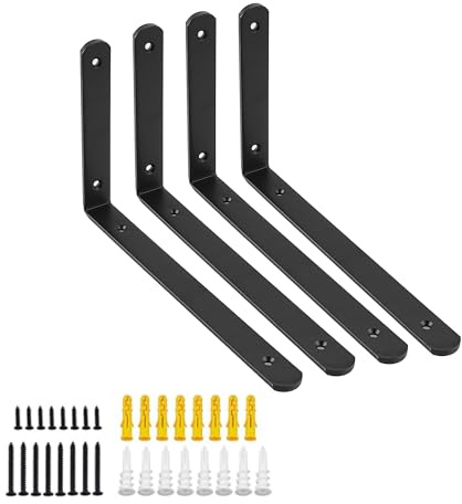 Mooche Wandregalhalterungen 4Packs Schwarz 25CM Edelstahl Metallwinkel | Schwebende Regalhalterungen, Strapazierfähig, 90 Grad, L-förmig schwerlastwinkel,flachverbinder