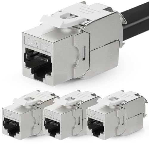 AVNSCNK 4 Stück Keystone CAT 7, Keystone RJ45 Buchse für CAT7/6/6a, Werkzeugfreie Montage, LSA Schneidklemme Passend für LAN Kabel 1000 MHz 10 Gbit/s für Patchpanel und Netzwerkdose