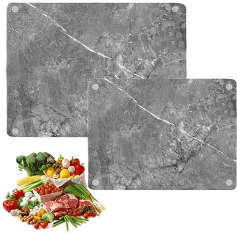 2 PCS Glass Chopping Board(40x30cm&30x20cm), Kitchen Worktop Protector Sink Chopping Board, Heat Resistant-Marble Effect Multifunctional Cutting Board for Kitchen Chopping, Countertop Protection(Grey)