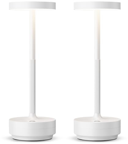HYMZP Lampada da Tavolo Senza Fili Ricaricabile,Lampada Led da Tavolo,3 Modalità di Colore, IP54, per Interni/Esterni, Ristorante (2x Bianco)