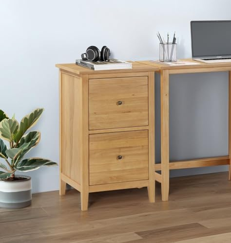 Hallowood Furniture Aston Oak Filing Cabinet, Heavy-Duty 2 Deep Office Drawers, Compact Home Office Storage Cabinet Desk Drawers, Fully-Assembled Mobile Pedestal, Wooden Filing Cabinets for Home