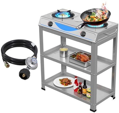 Propangas-Herd, 2-Brenner-Propangasbrenner, mit abnehmbarem Bein, automatische Zündung, Campingkocher, tragbarer Gasherd für Wohnmobil, Wohnung, Outdoor