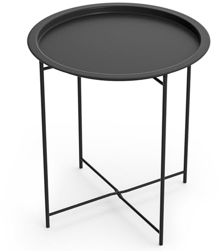 Beistelltisch Rund Metall, Wetterfest Balkontisch Gartentisch Schwarz, Kleiner Couchtisch für Balkon Terrasse Wohnzimmer, Schwarz Ø47x50H cm