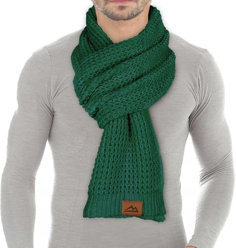 Loowoko Bufanda hombre mujer invierno, Bufanda larga clásica de tejido waffle con acabado en cuero genuino 180 * 30cm, Regalo para hombre mujer