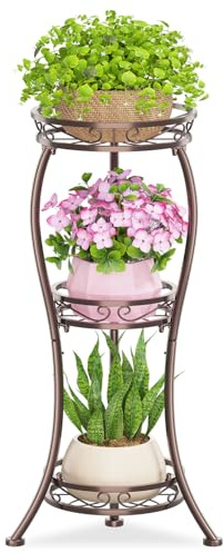 JC-Houser 3-stöckiger hoher Pflanzenständer aus stabilem Metal für große Töpfe Indoor und Outdoor Mehrstufiges Blumenständer Gestell für Terrasse Büro Bad Ecke Vertikale Dekoration, Bronze