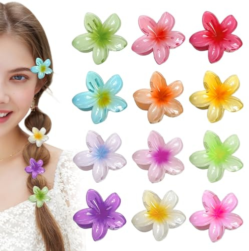 12 Piezas Pinza Pelo Flor, 4 cm Flor Hawaiana Pelo, Garra de Plumeria Grande, Pinzas para el Cabello, Garras de Plástico Antideslizante, Flower Hair Clip para Mujeres y Niñas