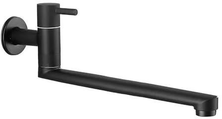 HomeLava Wasserhahn Küche Wandmontage nur Kaltwasser Armatur Wandarmatur Kaltwasserhahn mit 360 Drehbar Auslauf Langen 30cm Edelstahl Schwarz