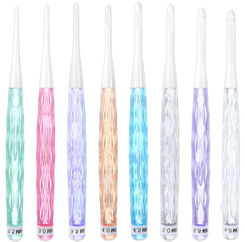 Larrel 8 Stück Häkelnadel Set, 8 Größen Ergonomischem Häkelnadeln Durchsichtiger Bunte Häkelnadelset 16 cm Extra Lange Häkelnadel Kunststoffgriff DIY Handstrick Werkzeuge für Anfänger, Häkelliebhaber