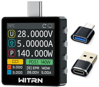 K2 USB Voltage & Current Meter – Type-C 24P Through-Mode, PD3.1/EPR 28 V Protocol Detection, Color IPS Screen, 3.3-48V/0-6A (10A Peak) Measurement, USB-C Charger & Cable Tester (K2B)