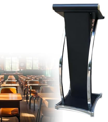 Podiumpult aus gebogenem Metall, verstellbarer Stehpult mit geneigter Tischplatte für Laptops und Materialien, leicht zu reinigen, 47 x 47 x 120 cm, schlankes schwarzes Design