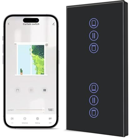 BSEED Double Interrupteur Volet Roulant Connecté WIFI,Smart WiFi Interrupteur Tactile de Rideau,Volet Roulant Connecté Compatible avec Alexa, Google Home et SmartLife,157 * 86mm Noir