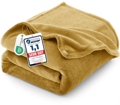CozyLux Kuscheldecke Flauschig Decke 150x200 cm Gelb | OEKO-TEX 100, 260 g/m² XL Flanell Sofa Decke für Frauen, Geschenke zum Geburtstag für Mama, warme Deko für das Zuhause