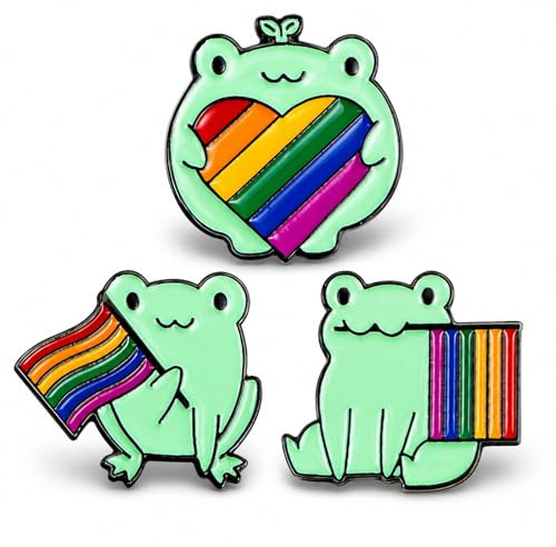 Gleemix 3 Stück Niedliche Frosch Regenbogen Pride Pin, Regenbogen Flagge Brosche, LGBTQ Accessoires, für Rucksäcke, Schmuck, Hüte, Jackendekoration Funny Anstecknadel CSD Deko, Pride Deko