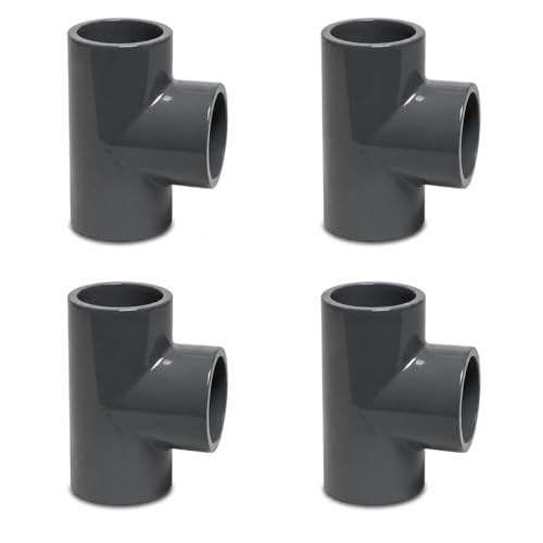 Conector de tubo de PVC en T de 90°, 50 mm, para piscina, estanque, riego y sistemas de tuberías de PVC (paquete de 4)