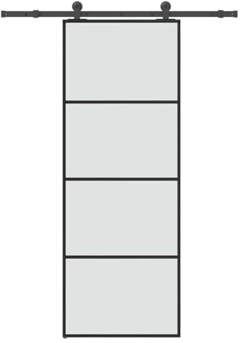 Runheo Porte coulissante en verre ESG 76x205 cm avec kit de quincaillerie en aluminium noir adaptée pour intérieur moderne, espace optimisé, sécurité renforcée, isolation thermique phonique