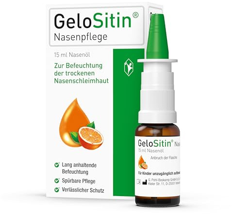 GeloSitin Nasenpflege: Nasenöl für lang anhaltende Befeuchtung bei trockener Nasenschleimhaut, entfernt schonend Krusten und Borken, mit hochreinem Sesamöl, Orangen- und Zitronenöl, 15 ml