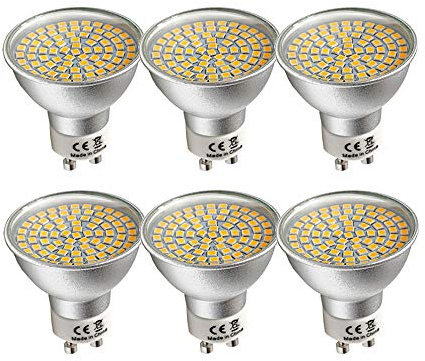 WULUN 6 Pack GU10 LED Lampe Deckenstrahler 5 Watt, Ersetzt 50 Watt Halogenlampen, 80 Stücke LED Chips, 500 Lumen, 120° Abstrahlwinkel, Warmweiß 3000K, AC 220-240V, Nicht Dimmbar
