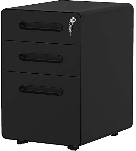 YITAHOME 3-Drawer Rolling File Cabinet, Metal Mobile File Cabinet with Lock, Filing Cabinet Under Desk fits Legal/Letter/A4 Size for Home/Office, Fully Assembled, Black