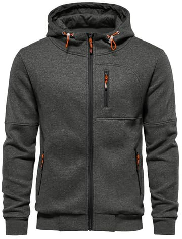 Sweat à capuche décontracté pour homme - Couleur unie - Pour le sport et le fitness - Coupe ajustée - Gris - XXL