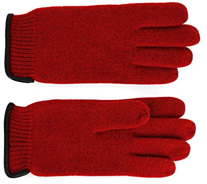 fiebig Walkhandschuh mit Lederkante | Fingerhandschuh aus gewalkter Wolle für Damen & Herren | Schurwollhandschuh in vielen Farben (6,5-M, Rot)