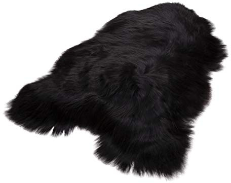 Cakla Lammfell Echt 120-130 cm - Schaffell Echt Groß - Fellteppich Schwarz - Weich und Flauschig - Fell für Stühle und Sofa - Natürliche Lammfell Teppich Wohnzimmer - Deko Schafsfell Felle
