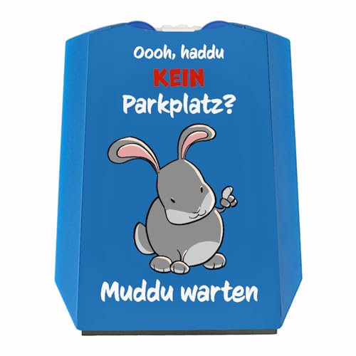Parkscheibe mit Hasenmotiv und Spruch - Haddu kein Parkplatz? Muddu warten eine lustige Parkuhr für Autofahrer mit niedlichem Häschen eine super Geschenkidee für Pendler die Hasen