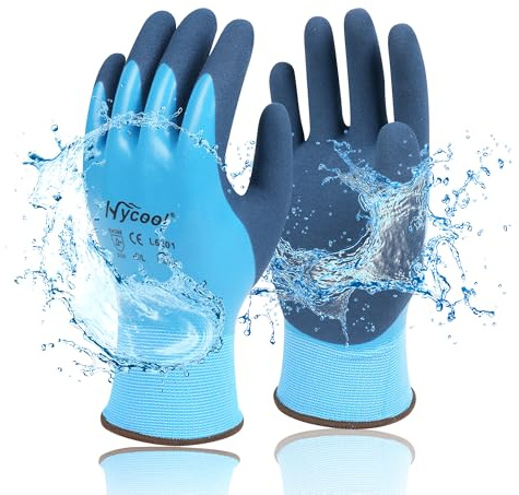 DS Safety Arbeitshandschuhe Herren und Damen - Wasserdichte Gartenhandschuhe mit Schaumlatex und Gummibeschichtung Handschuhe (1 Paar-Blau) Größe 7/S