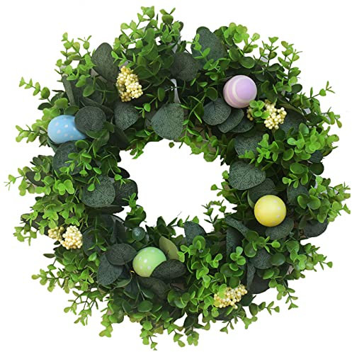 TIMIYUYU Deko Ostern Frühling Kranz Osterkranz Frühlingskranz Türkranz Wandkranz Osterkranz Grün Dekokranz Ostertür Dekorationen Künstlicher Dekorative Osterei Hase Kranz Home Deko (A, Einheitsgröße)