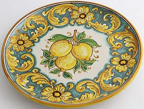 Piatto grande in ceramica siciliana giallo e verde di santo stefano di camastra decorata a mano Limoni Art 12