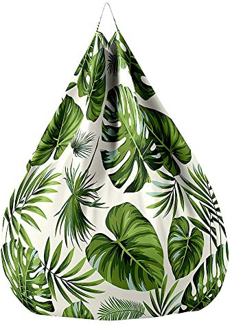 Treer Bean Bag Covers Without Filling, Ultra Soft Cotton Linen Beanbag Chair Cover for Kids Adult, 3d Plant Print Zipper Bean Bag Sofa Cover - Stuffed Toys Storage (palm leaf,70x80cm)