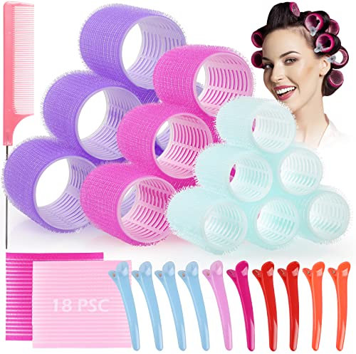 GeeRic selbsthaftende Lockenwickler,33 Stücke Lockenwickler Set Haftwickler in 3 Größen (44 mm, 36 mm, 25mm) Praktische Klettwickler für stylische Frisuren 12 Stücke Entenschnabel Schneiden Clipsfür